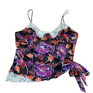 Y2K 2010s Brown Floral Lace Cami, Large